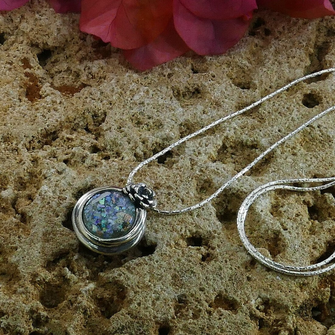 SPIRA Handcrafted 925 Sterling Silver Green Roman Glass Rope Pendant Chain Fast N Free Shipping!Ancient Roman Glass Casual Silver Necklace