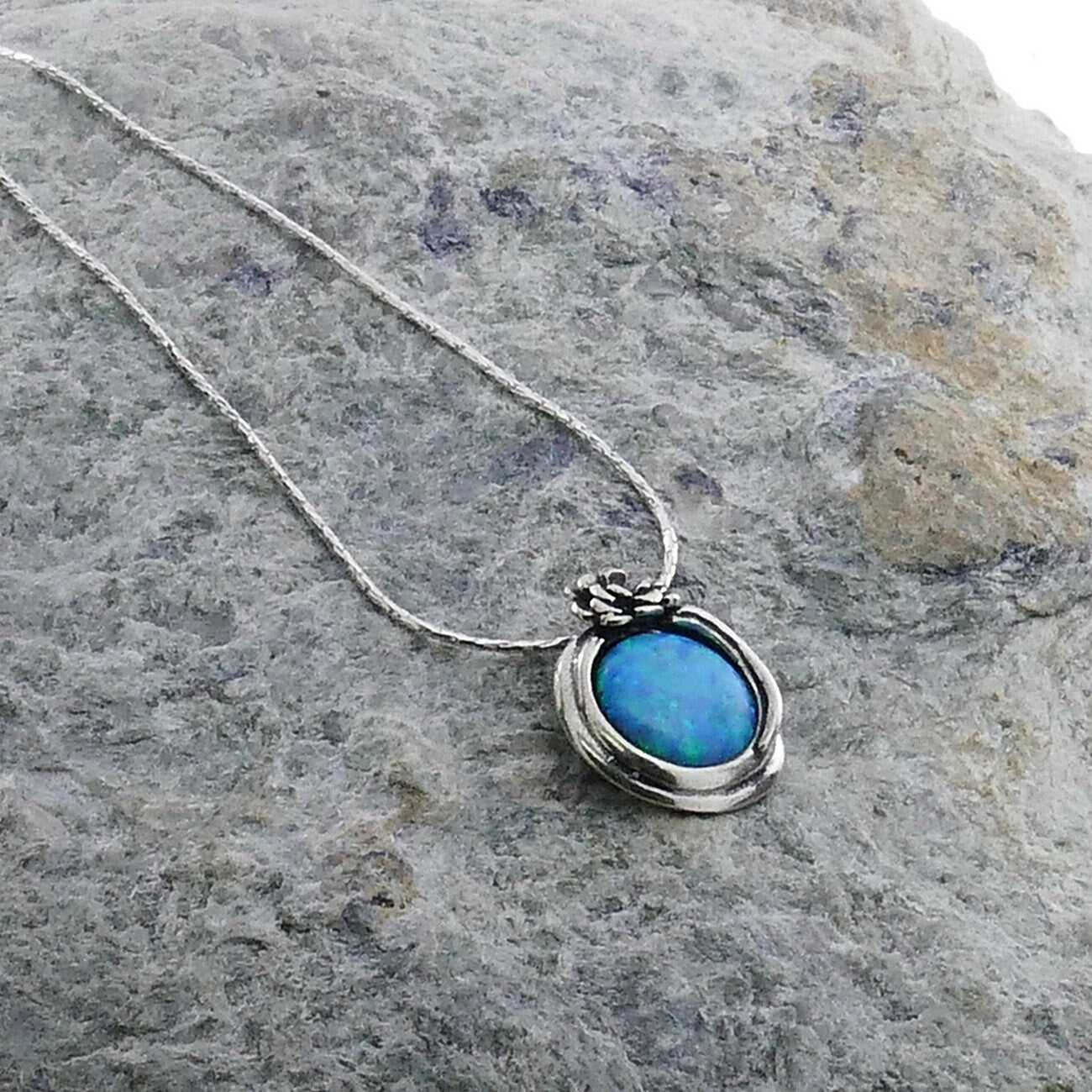 SPIRA Opal Necklace Unique Handcrafted 925 Sterling Silver Blue Opal Pendant Rope Chain Fast and Free Shipping! Casual Silver Necklace