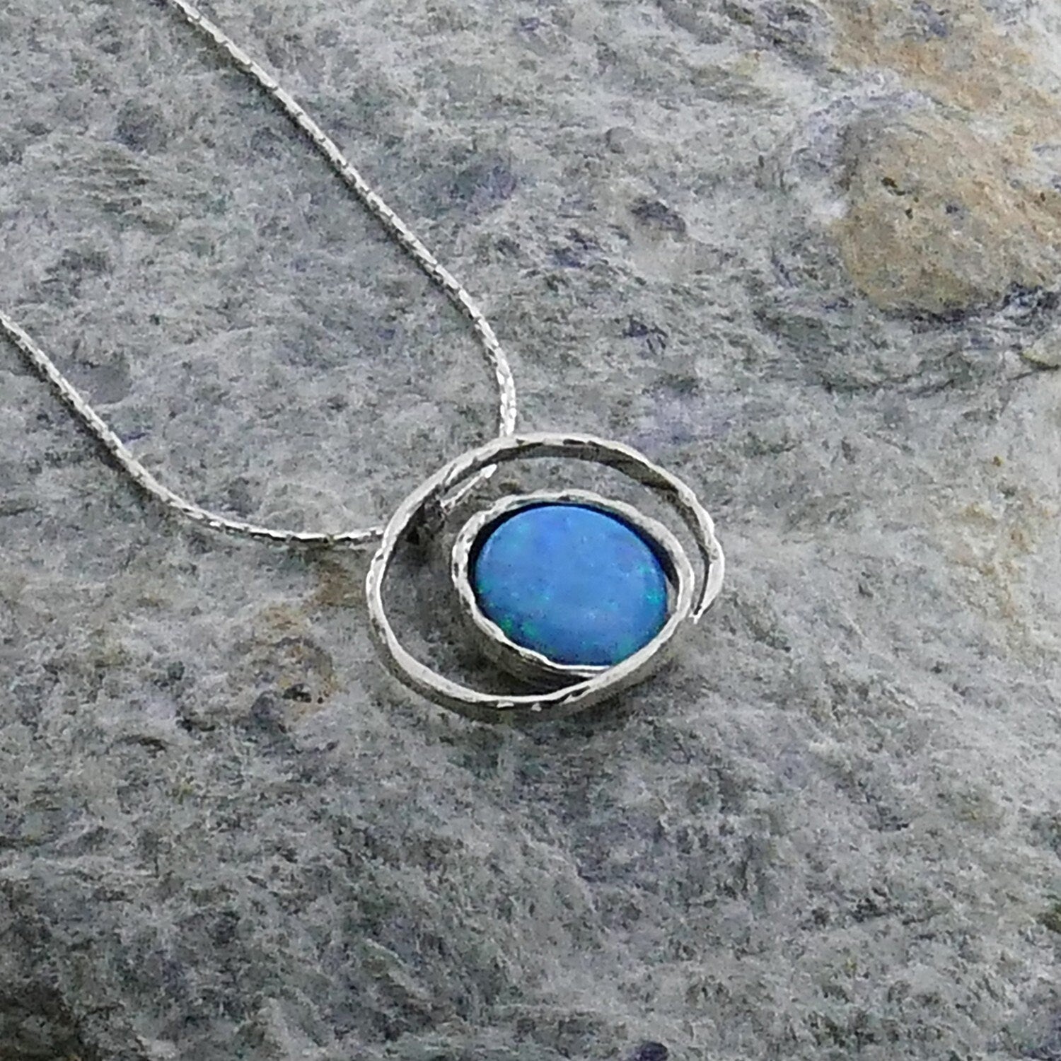 SPIRA Unique Handcrafted 925 Sterling Silver Blue Opal Rope Pendant Chain Opal Gemstone Opal Pendant Gemstone Necklace Boho Chic Necklace