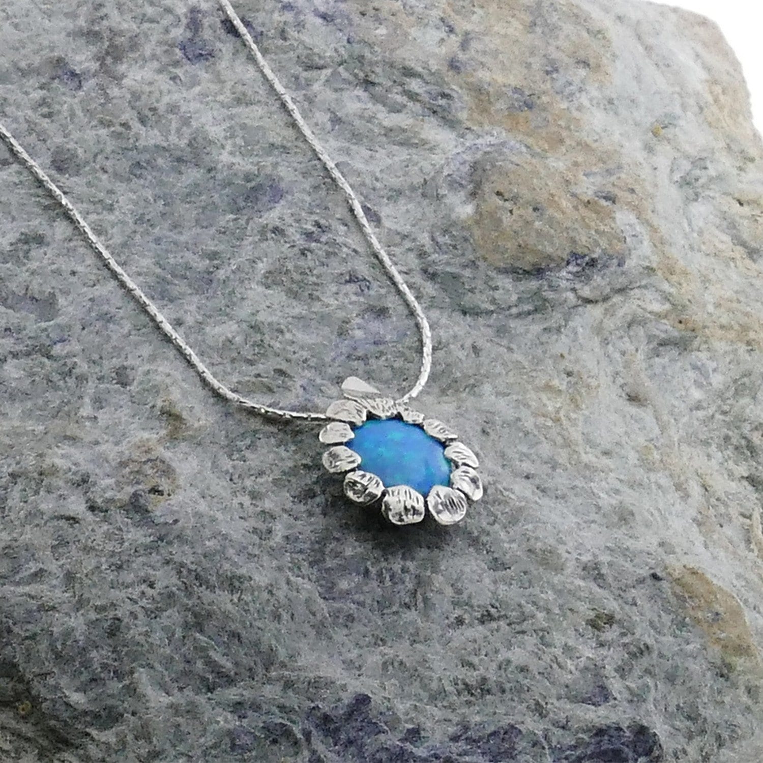 SPIRA Handcrafted 925 Sterling Silver Blue Opal Rope Pendant Chain Fast and Free Shipping! Gemstone Necklace Opal Necklace Opal Pendant