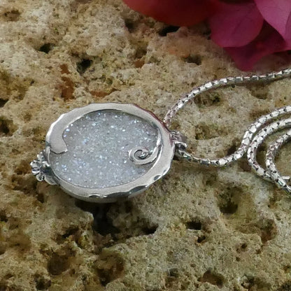 SPIRA White Agate Druzy Pendant Handmade 925 Sterling Silver Necklace