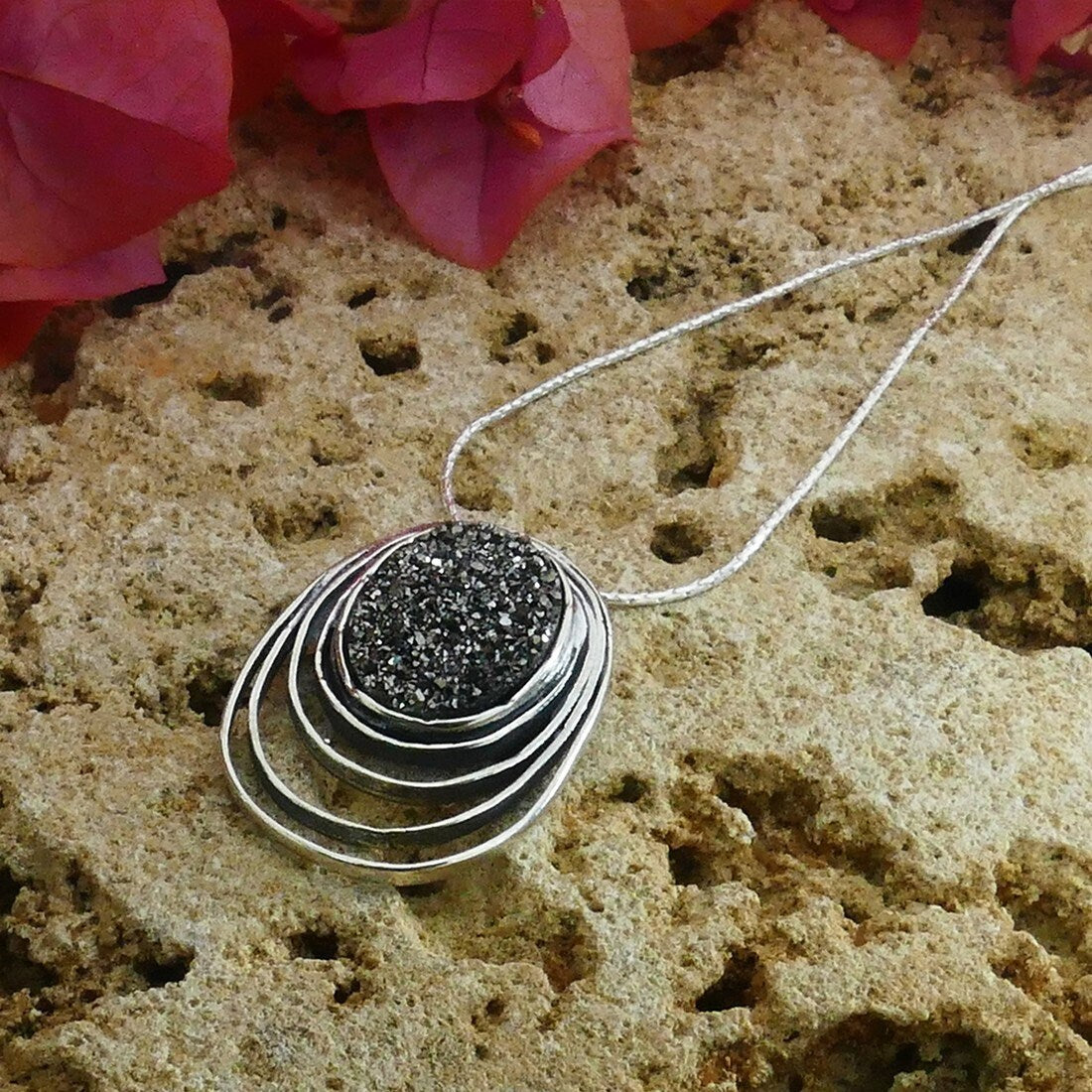 SPIRA Handcrafted 925 Sterling Silver Gray Agate Druzy Rope Pendant Chain Fast N Free Shipping! Boho Chic Necklace