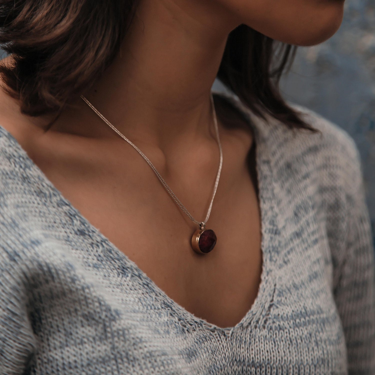 Ruby Necklace Two Tone Solid 9k Yellow Gold And 925 Sterling Silver Natural Red Ruby Gemstone Pendant Mixed Metal Necklace Two Tone Necklace