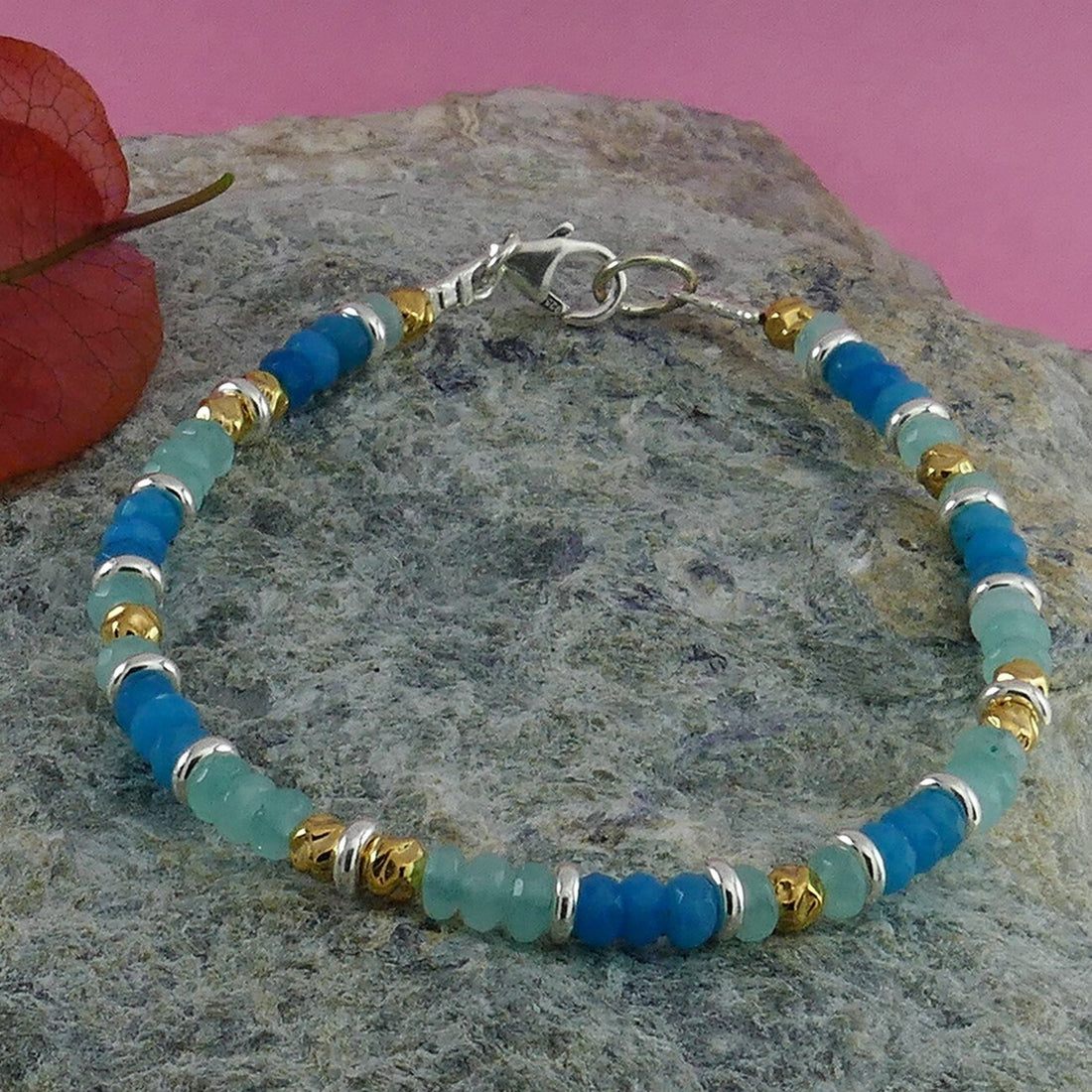 Elegant Jade Gemstone Silver and Gold Bracelet