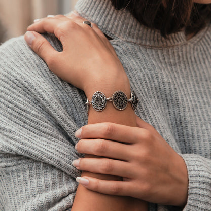 Druzy Silver Filigree Bracelet - Intricate Statement Jewelry