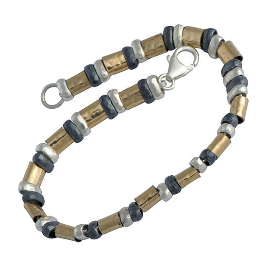 Golden Silver Symphony: Contemporary Two-Tone silver &amp; Gold Filled Bracelet