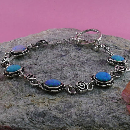 SPIRA Opal Silver Bracelet Handcrafted 925 Sterling Silver Blue Opal Chain &amp; Link Silver Gold Bracelet Fast Free Shipping!Boho Chic Bracelet