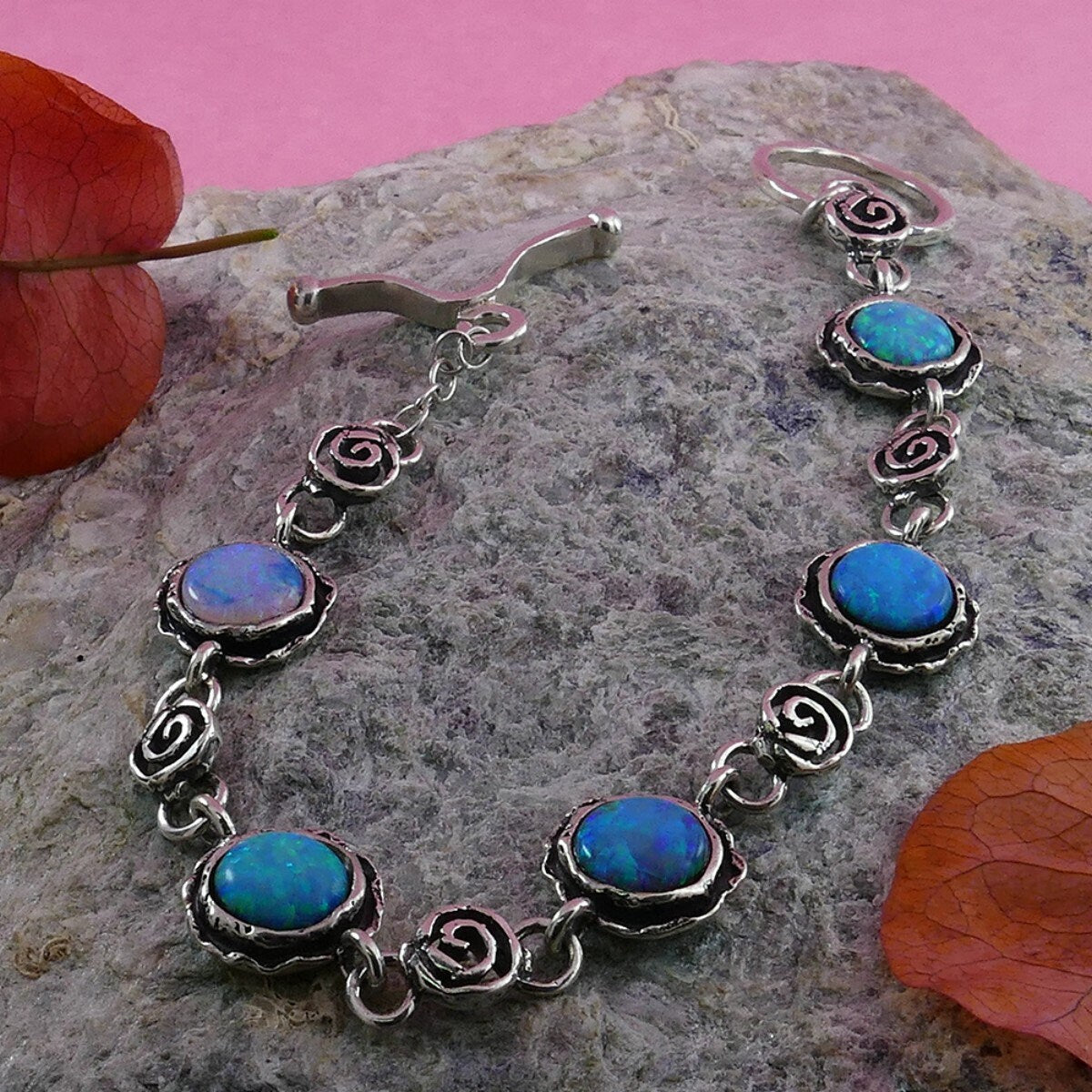 SPIRA Opal Silver Bracelet Handcrafted 925 Sterling Silver Blue Opal Chain &amp; Link Silver Gold Bracelet Fast Free Shipping!Boho Chic Bracelet