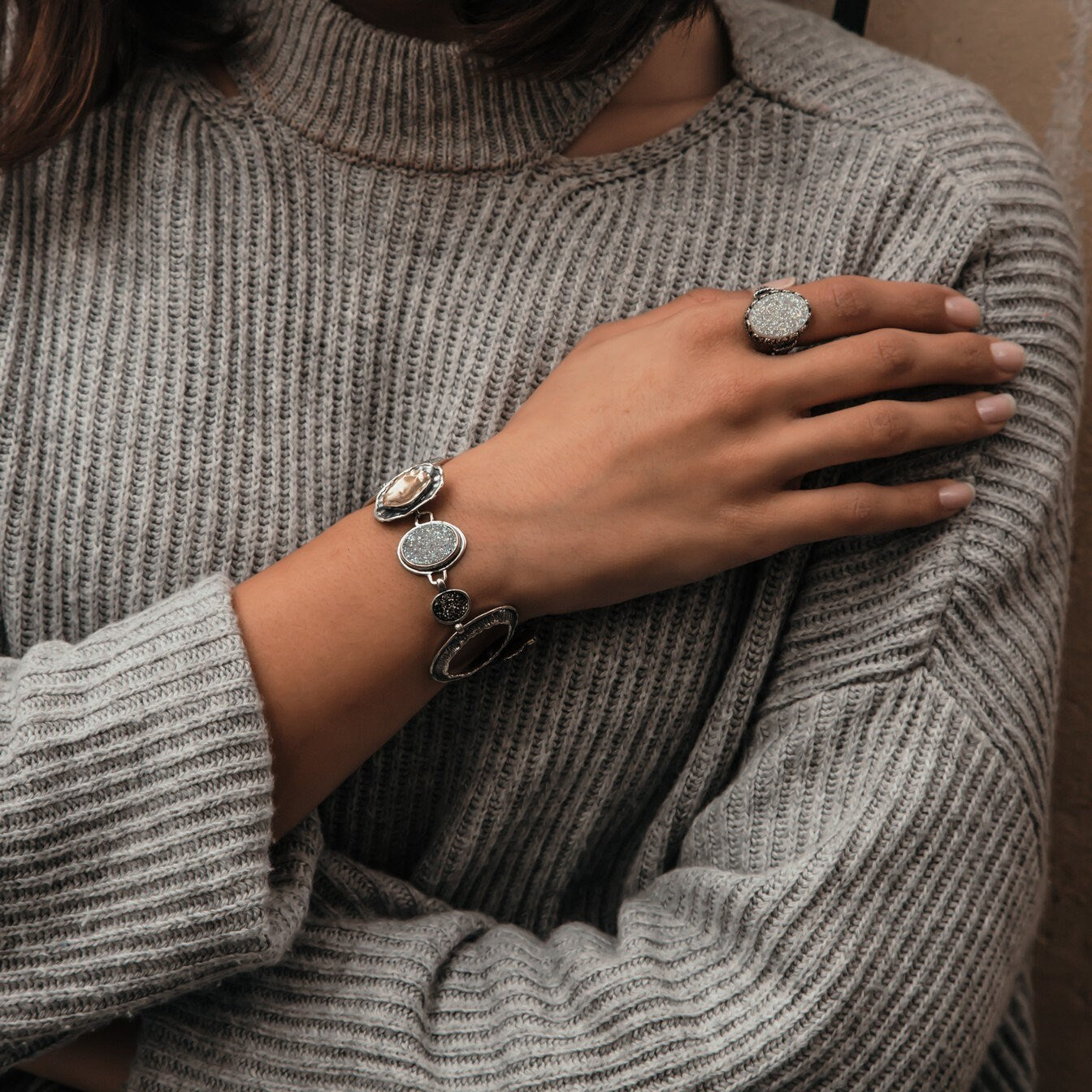 Bold Silver and Gold Bracelet - Contemporary Statement Accessory