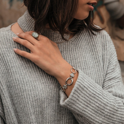 Ancient Elegance: Sterling Silver Roman Glass Statement Bracelet