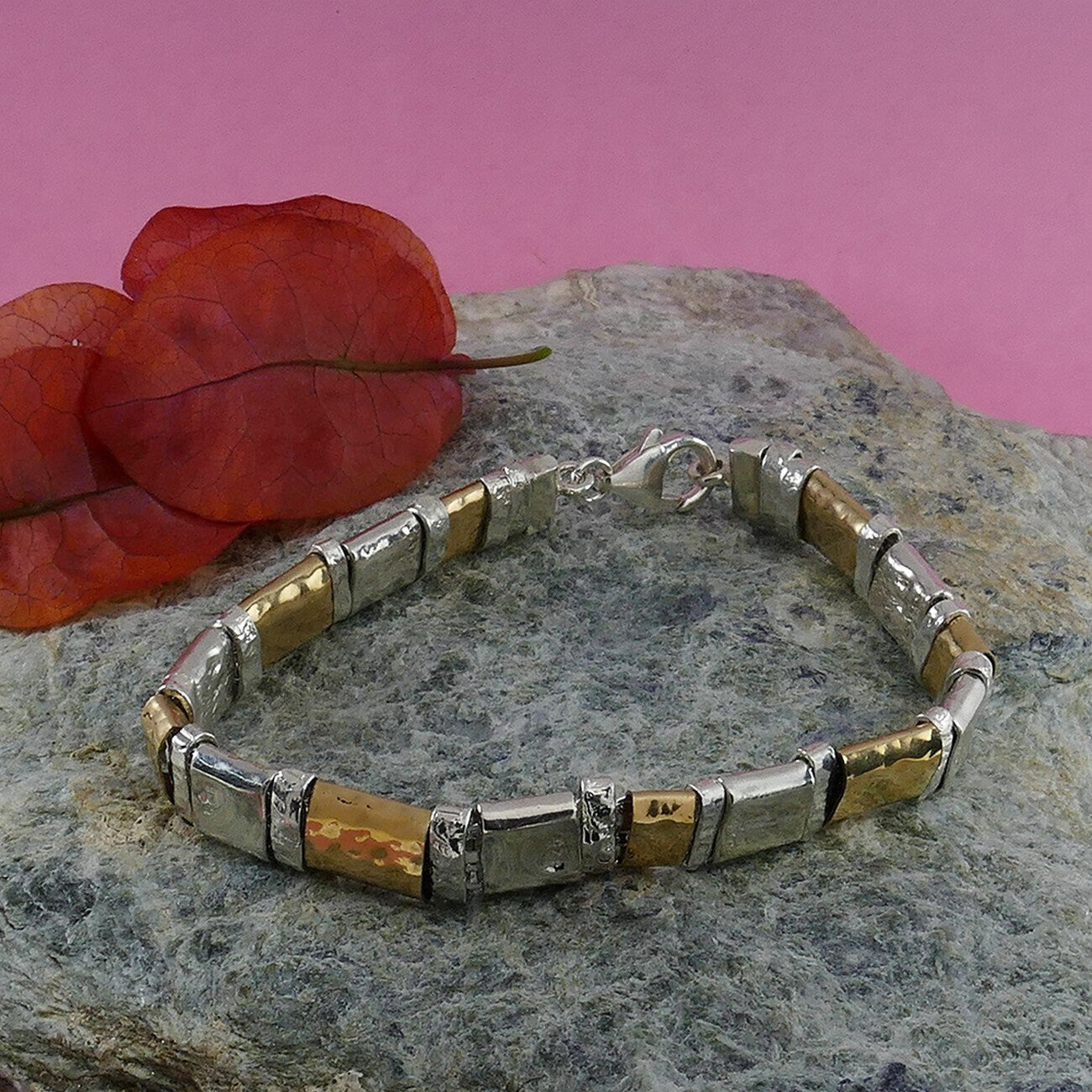 Bold Harmony: Wide Two-Tone Statement Bracelet