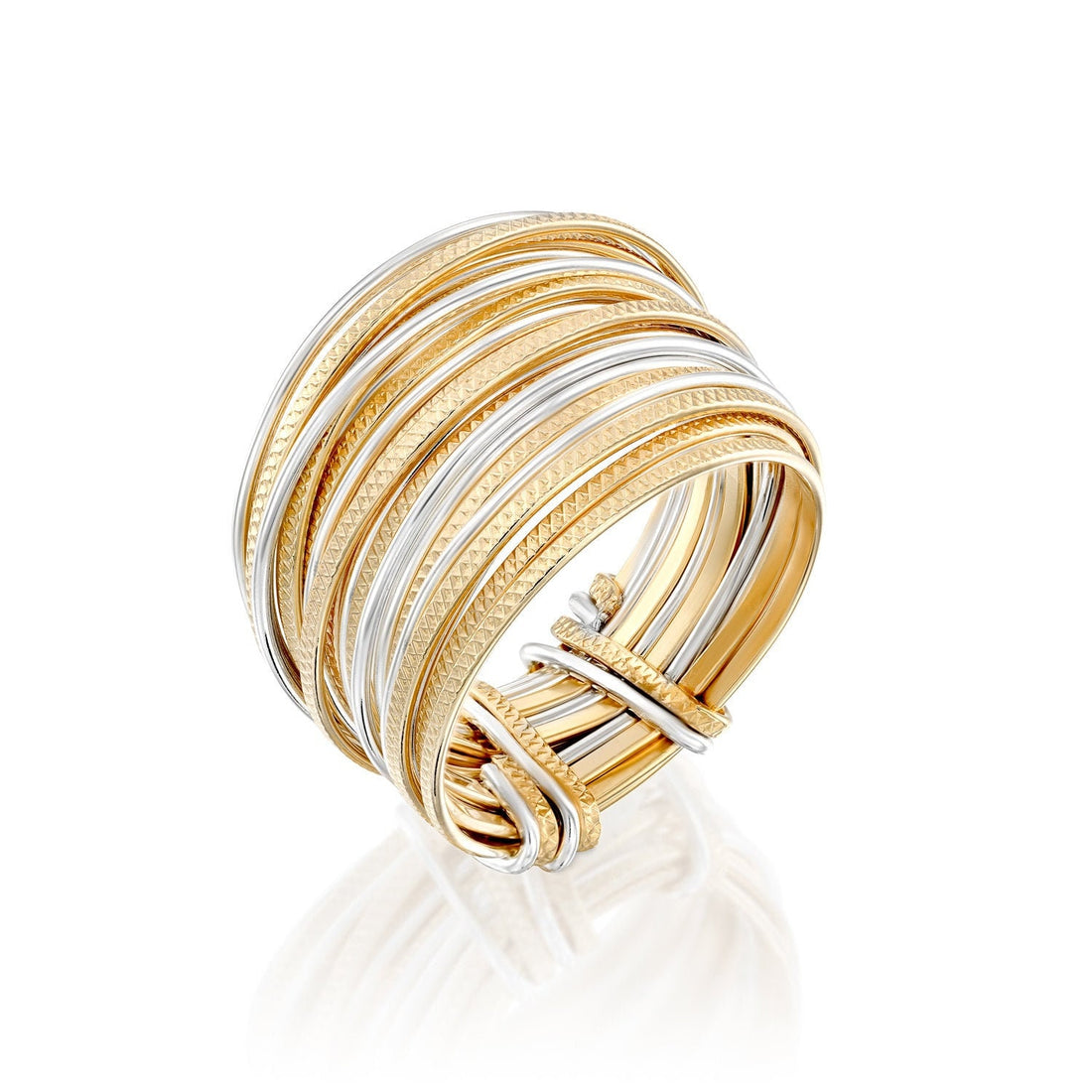 Handcrafted Two-Tone Wrap Ring, 14K Gold Filled &amp; 925 Sterling Silver, Bohemian Gypsy Ring,  Contemporary Design