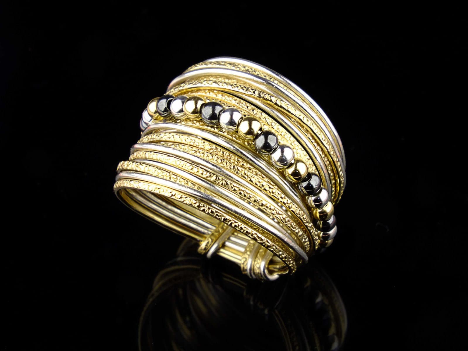 Wide Two-Tone Wrap Ring Jewelry, Handcrafted 14K Gold-Filled and Sterling Silver, Large Bohemian Ring