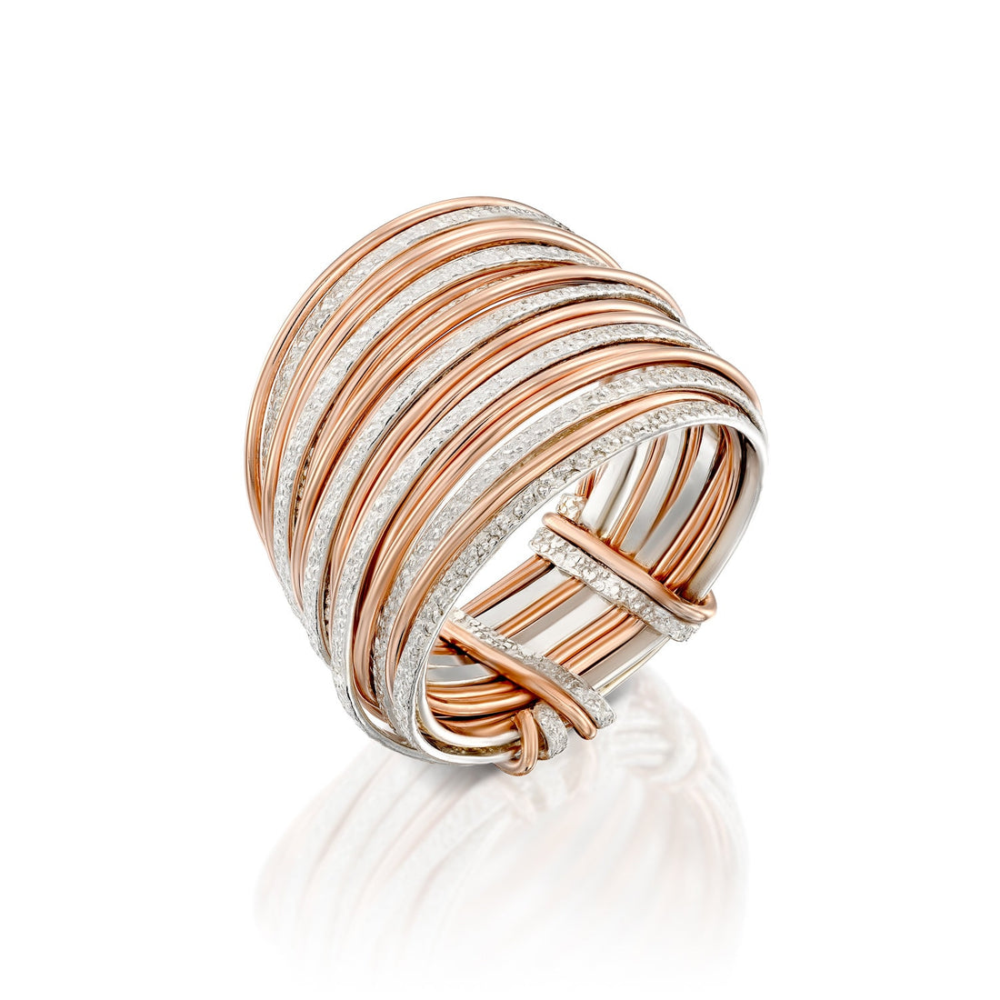 SPIRA Unique Handcrafted Contemporary Design Two Tone Rose 14K Gold filled And 925 Sterling Silver Wrap Ring Mixed metal ring Bohemian ring