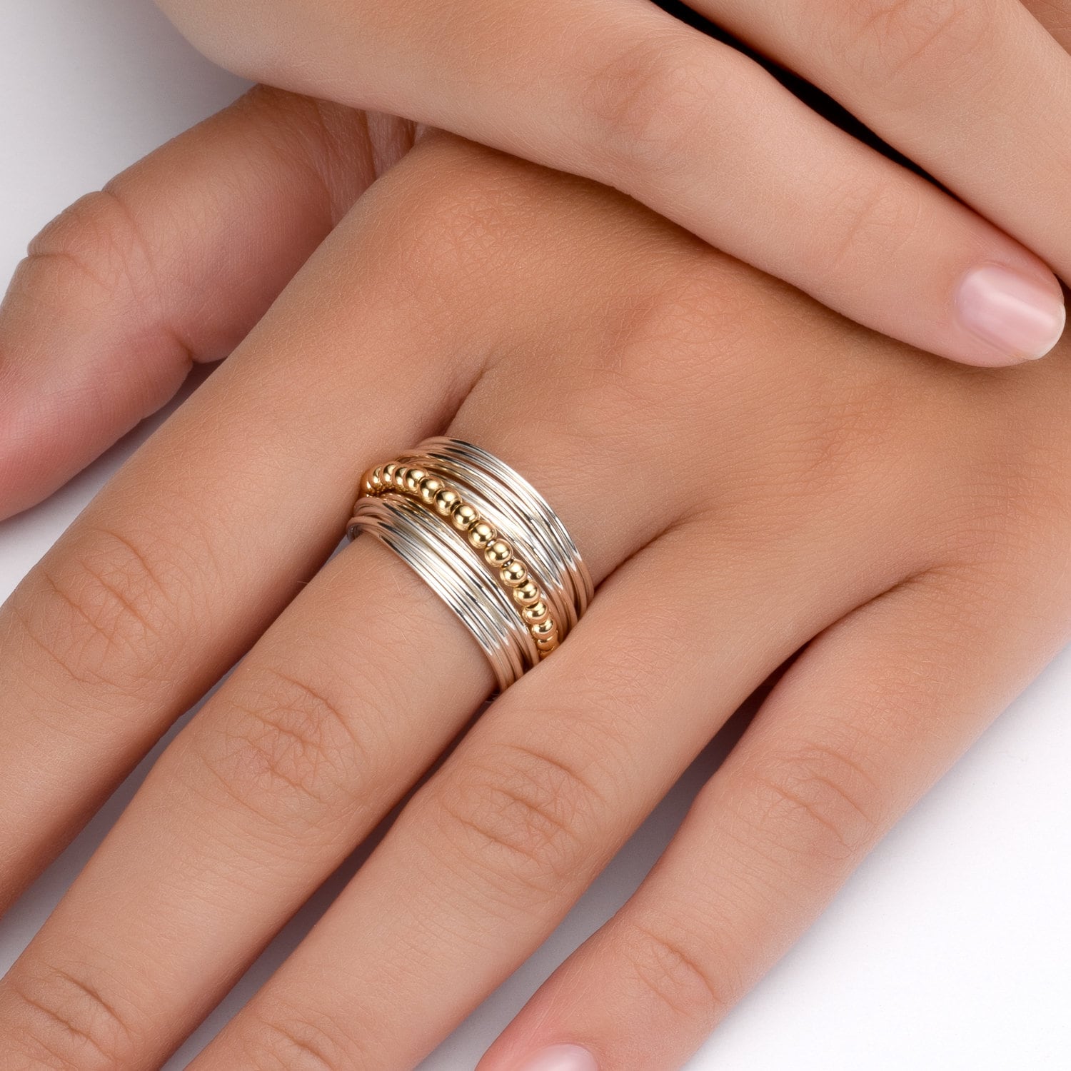 Handcrafted Contemporary Design Two Tone 14K Gold filled And 925 Sterling Silver Wrap Ring