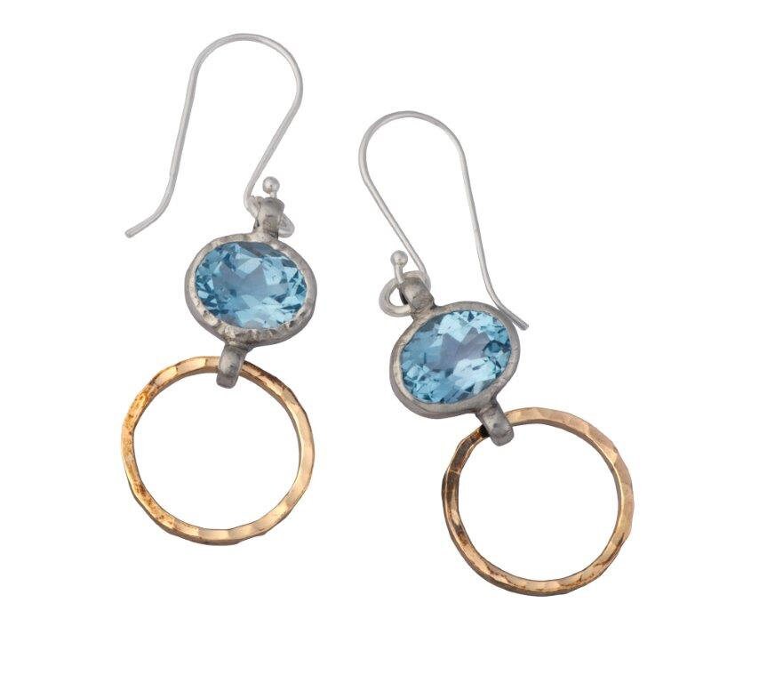 Natural Blue Topaz Gemstone Dangle Earrings Two Tone 14k Yellow Gold Filled And 925 Sterling Everyday Earrings