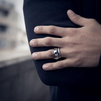 SPIRA Handcrafted Contemporary Design Two Tone Solid 9k Yellow Gold&amp;925 Sterling Silver Spinner Ring,Unisex ring,Oxidized Silver Fidget ring