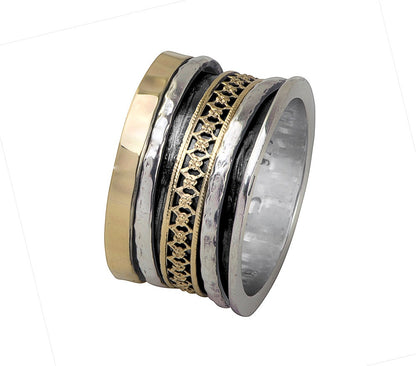 SPIRA Handcrafted Vintage Design Two Tone Solid 9k Yellow &amp; Rose Gold And 925 Sterling Silver Spinner Ring Design: Vintage Weight gr.: 9.3 Width mm: 12 Metal Purity: 9k Thickness mm: 2