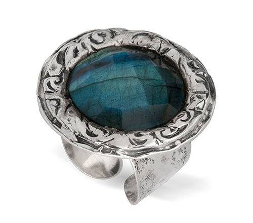 Large Labradorite Gemstone 925 Sterling Silver Adjustble Statement Ring