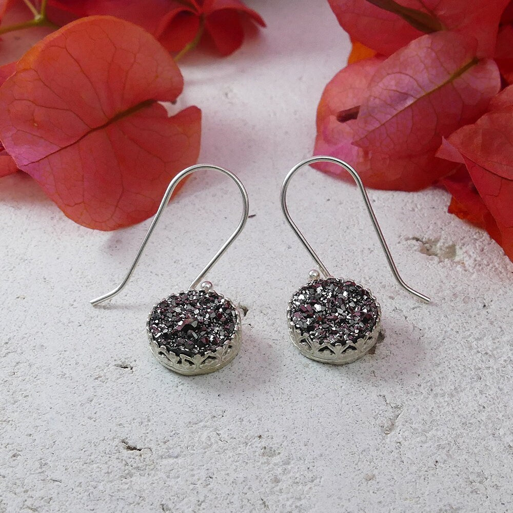 SPIRA Handcrafted Druzy Quartz Stone 925 Sterling Silver Dangle Earrings Style: Drop/Dangle Height: 27 mm Metal: 925 Sterling Silver Stone: Druzy Quartz