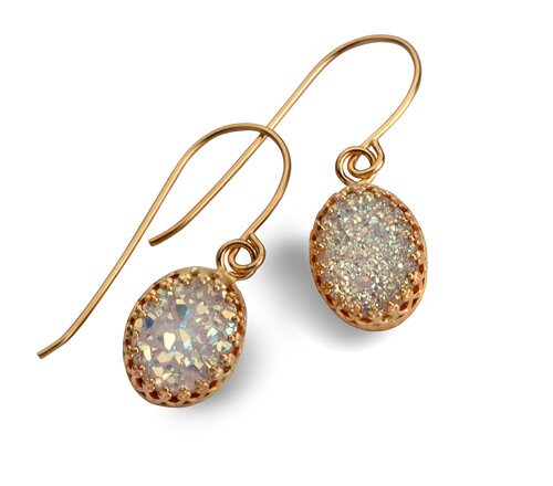 2.3 Carat White Agate Druzy Stone Natural crystal quartz 14k Yellow Gold Filled Fast&Free Shipping! Everyday earrings,Simple dangle earrings