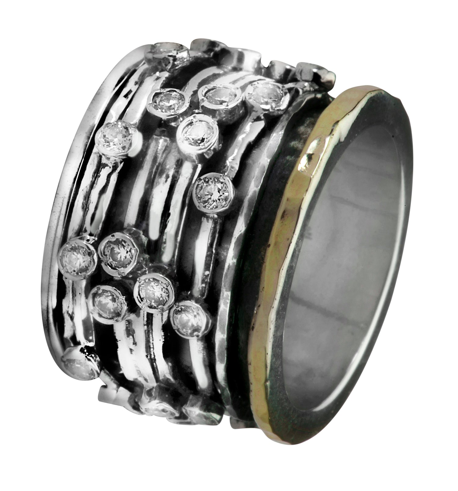 Handcrafted Harmony: Unique Sterling Silver Spinner Rings CZ setting for the Discerning Individual