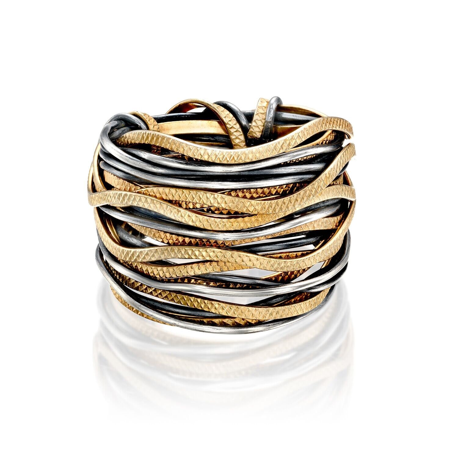 SPIRA Unique Handcrafted Design Two Tone 14K Gold filled And 925 Sterling Oxidied Silver Wrap Boho Ring Wide two tone ring Mixed metal ring