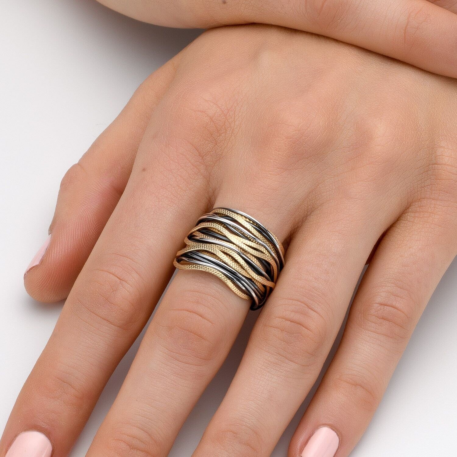 SPIRA Handcrafted Contemporary Design Two Tone 14K Gold filled And 925 Sterling Silver Wrap Ring