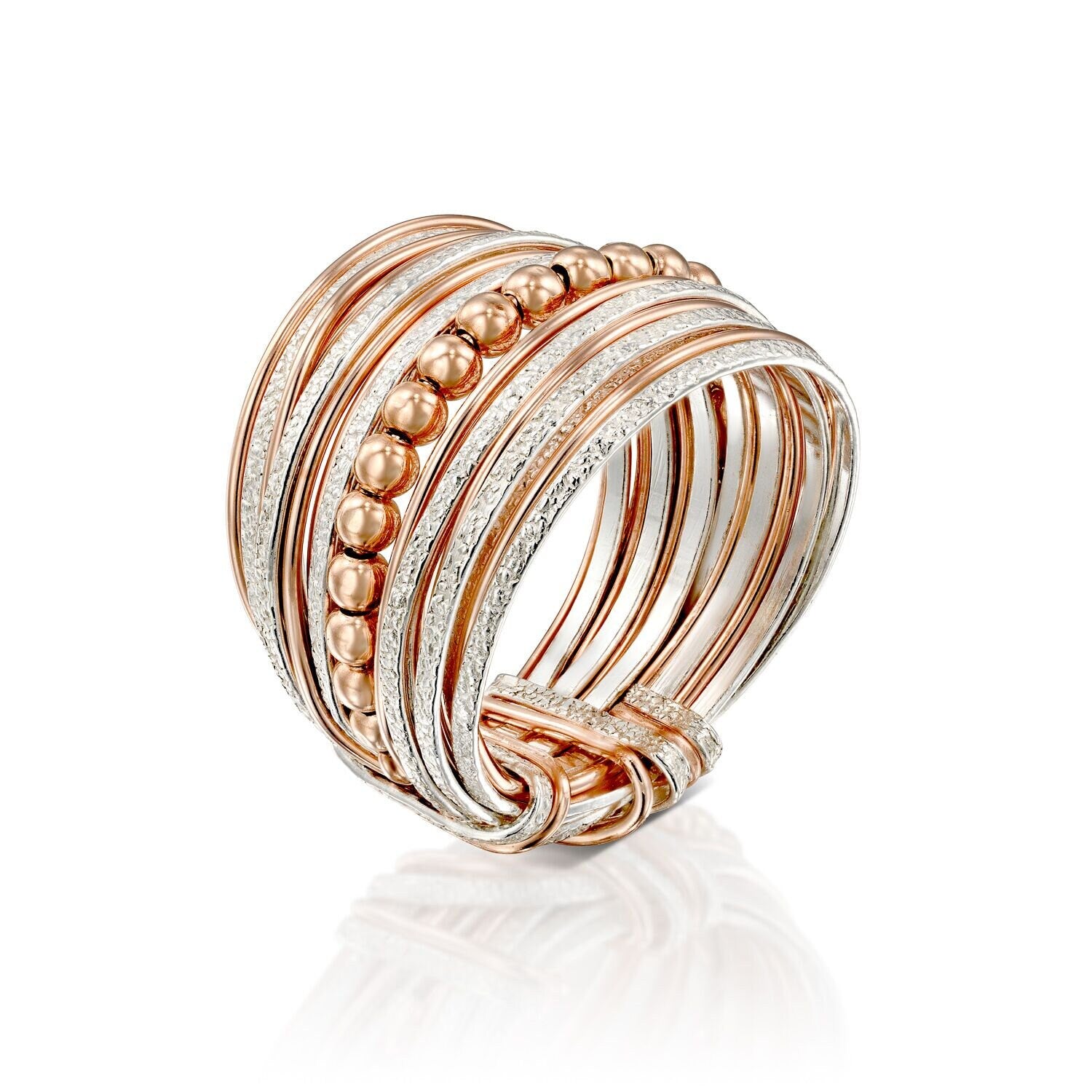 SPIRA Unique Handcrafted Design Two Tone 14K Rose Gold filled And 925 Sterling Silver Wrap Boho Ring Wide two tone ring Mixed metal ring