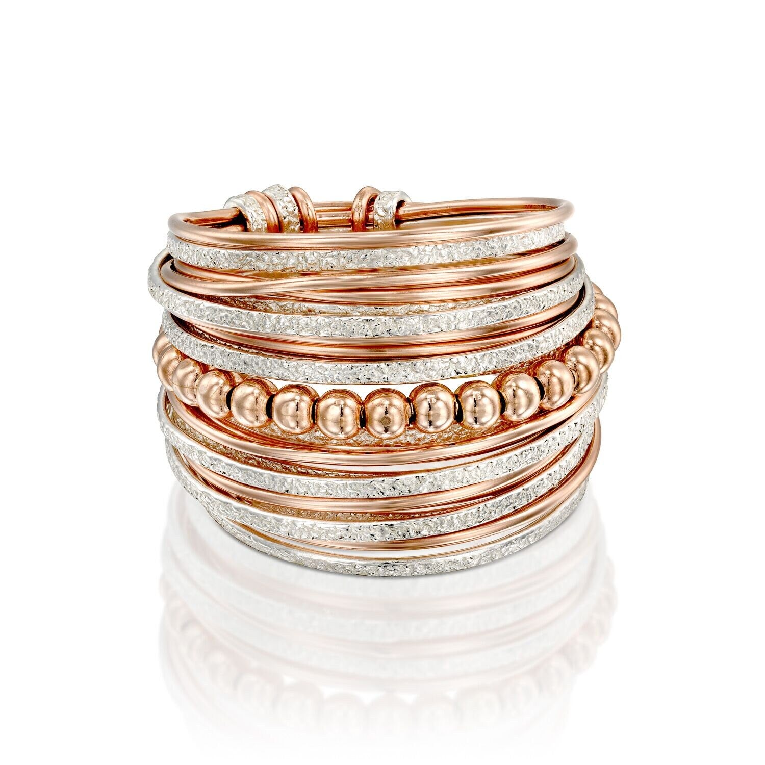 SPIRA Unique Handcrafted Design Two Tone 14K Rose Gold filled And 925 Sterling Silver Wrap Boho Ring Wide two tone ring Mixed metal ring