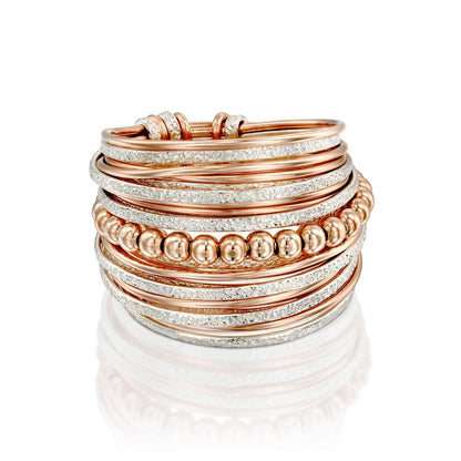 SPIRA Unique Handcrafted Design Two Tone 14K Rose Gold filled And 925 Sterling Silver Wrap Boho Ring Wide two tone ring Mixed metal ring