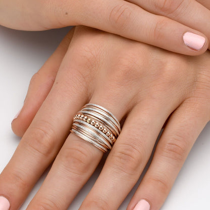 SPIRA Unique Handcrafted Design Two Tone 14K Rose Gold filled And 925 Sterling Silver Wrap Boho Ring Wide two tone ring Mixed metal ring