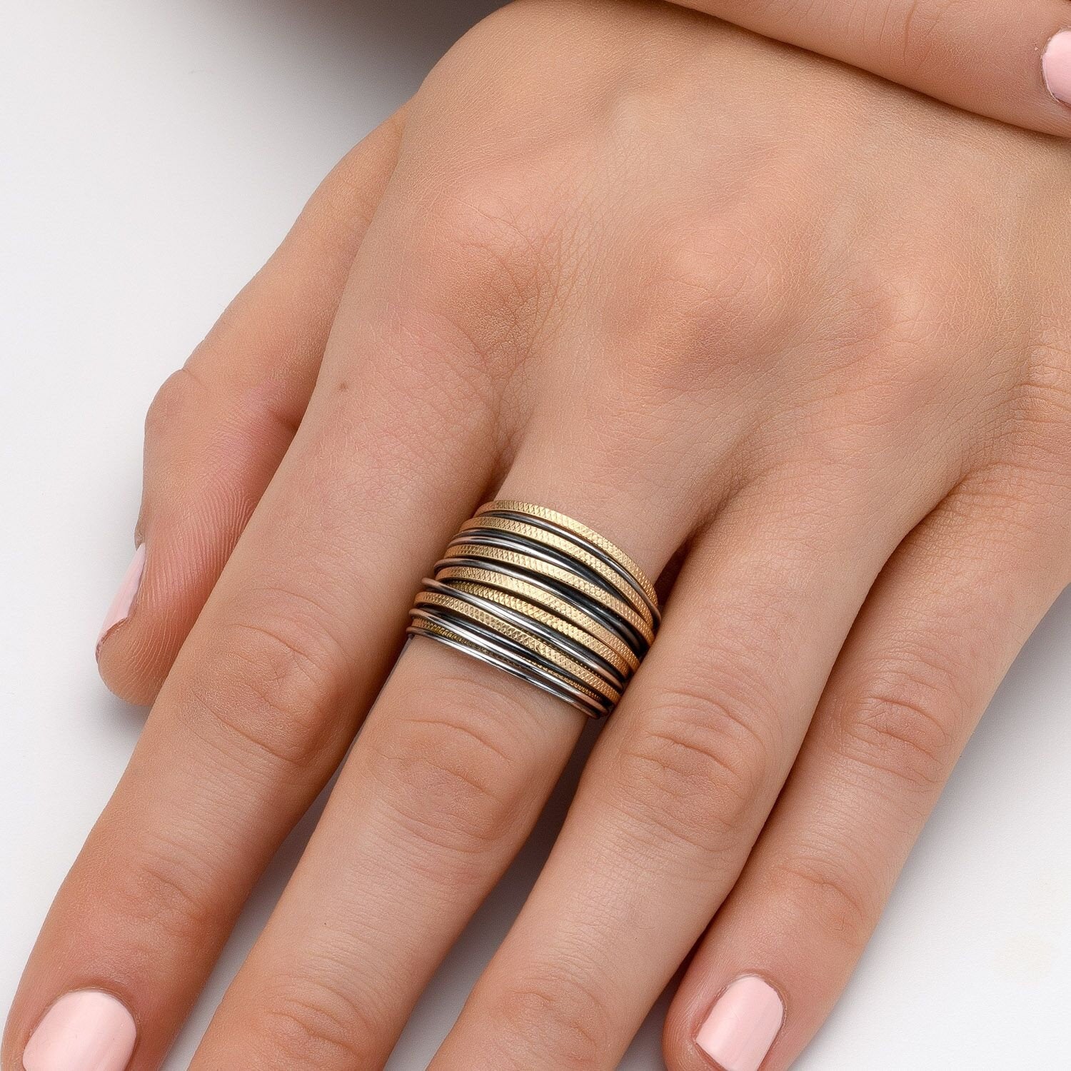 Two Tone 14K Gold filled And 925 Sterling Silver Wrap Ring