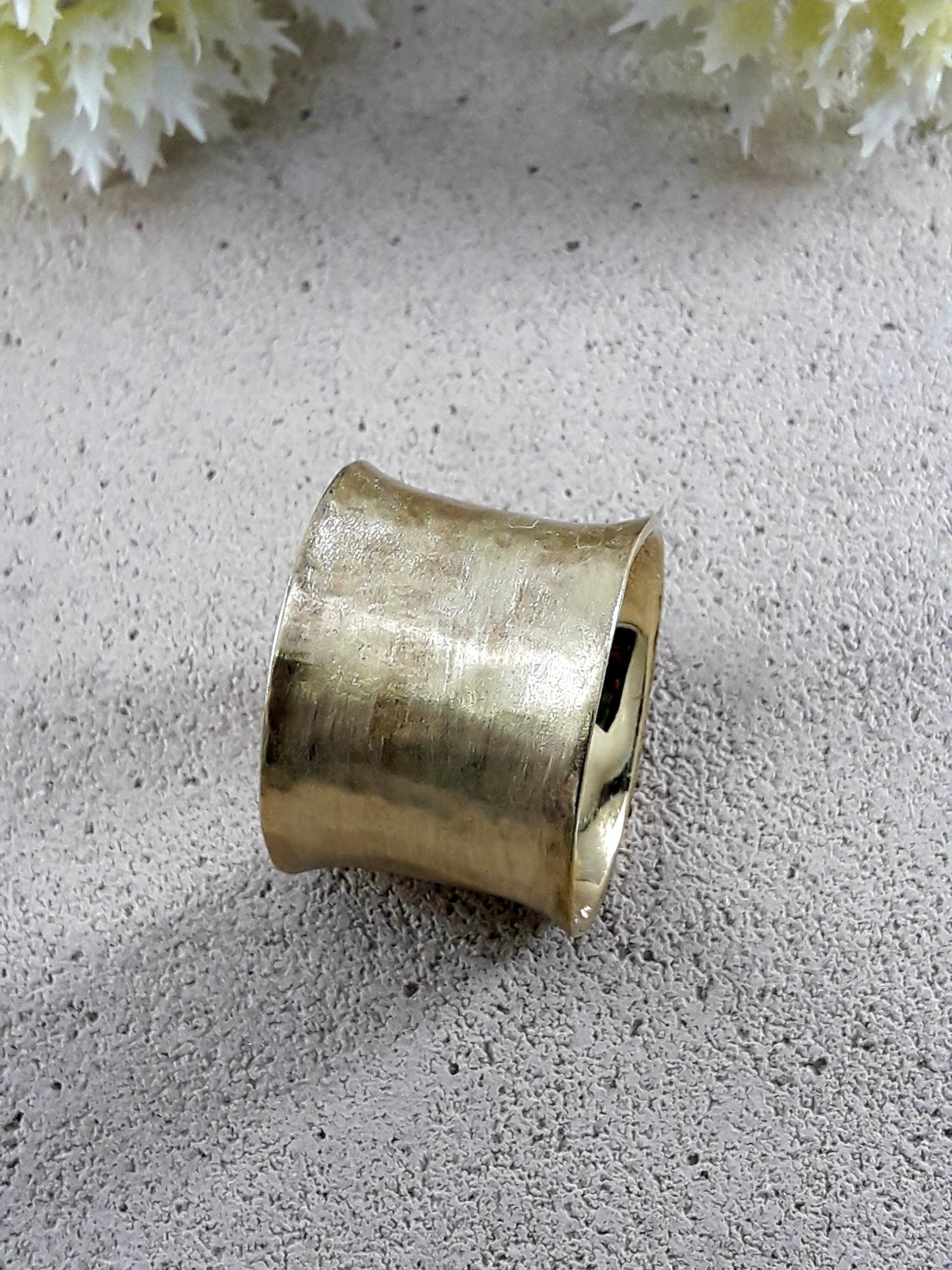 Wide Hammered Wedding Band Solid 14 Karat Yellow Gold Brush Finish