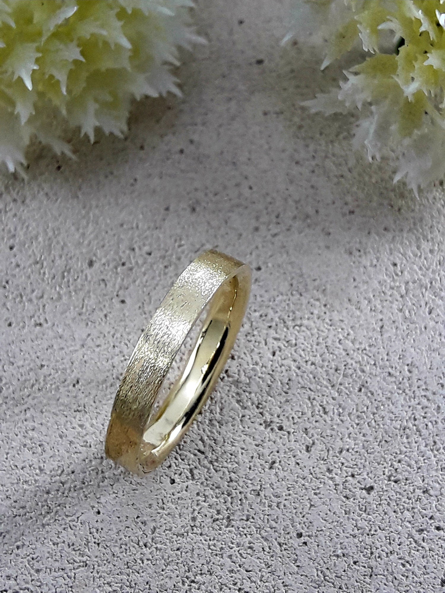 Unique Wedding Band Solid 14 Karat Yellow Gold Special Brush Finish