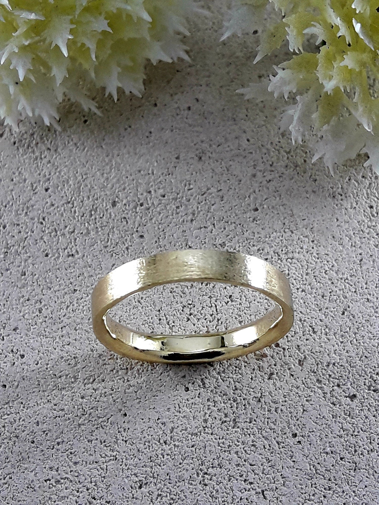 Unique Wedding Band Solid 14 Karat Yellow Gold Special Brush Finish