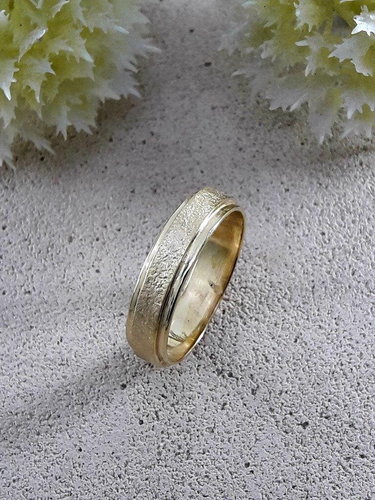 Handcrafted Wedding Ring Solid 14 Karat Yellow Gold Special Brush Finish