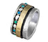 Handmade Spinner Ring 0.64 Carat White Cubic Zirconia Stone Two Tone Solid 9k Yellow Gold and 925 Sterling Silver Setting, Mixed metal ring