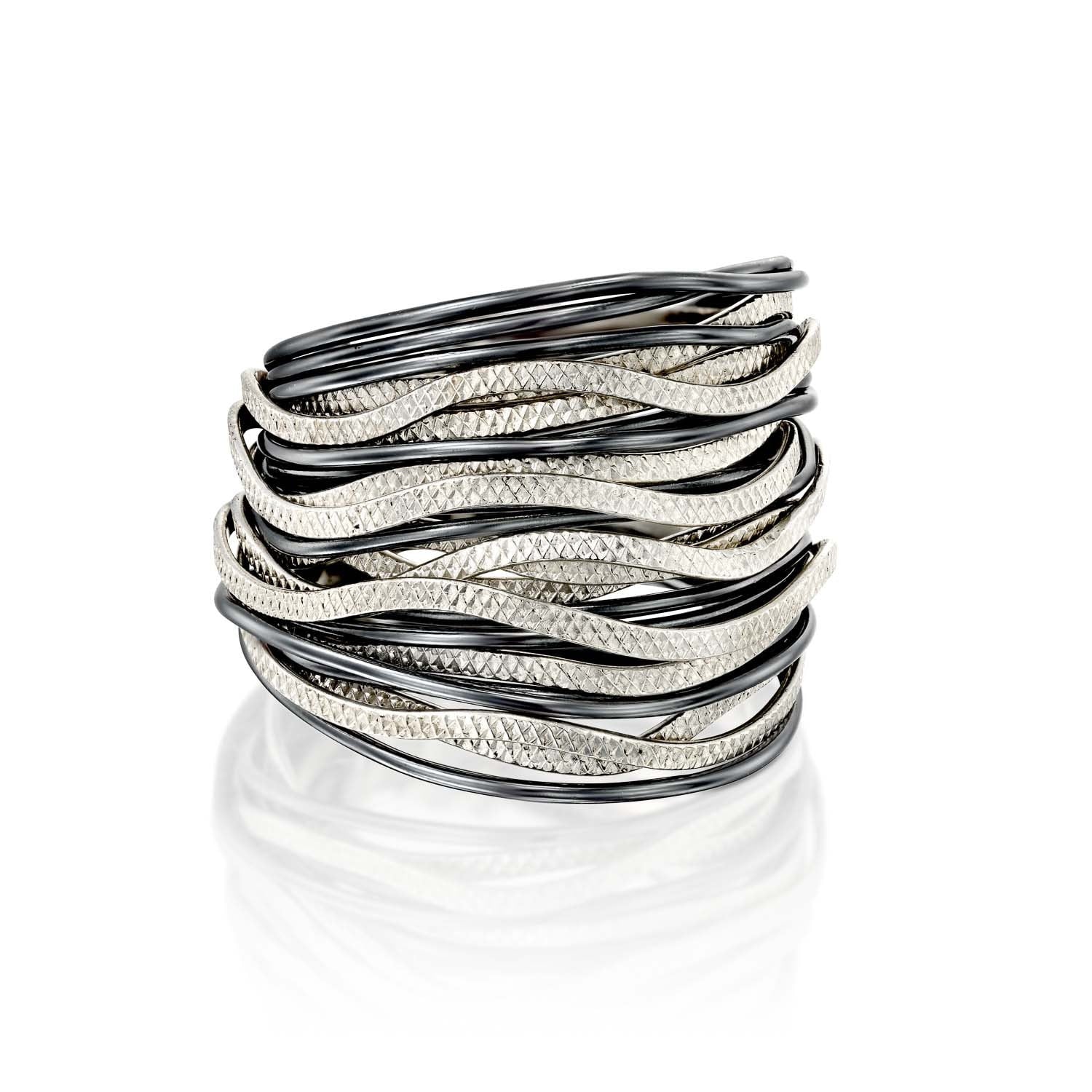 SPIRA Unique Handcrafted Design 925 Sterling Silver wires Wrap Boho Ring Wide two tone ring