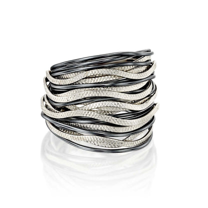 SPIRA Unique Handcrafted Design 925 Sterling Silver wires Wrap Boho Ring Wide two tone ring