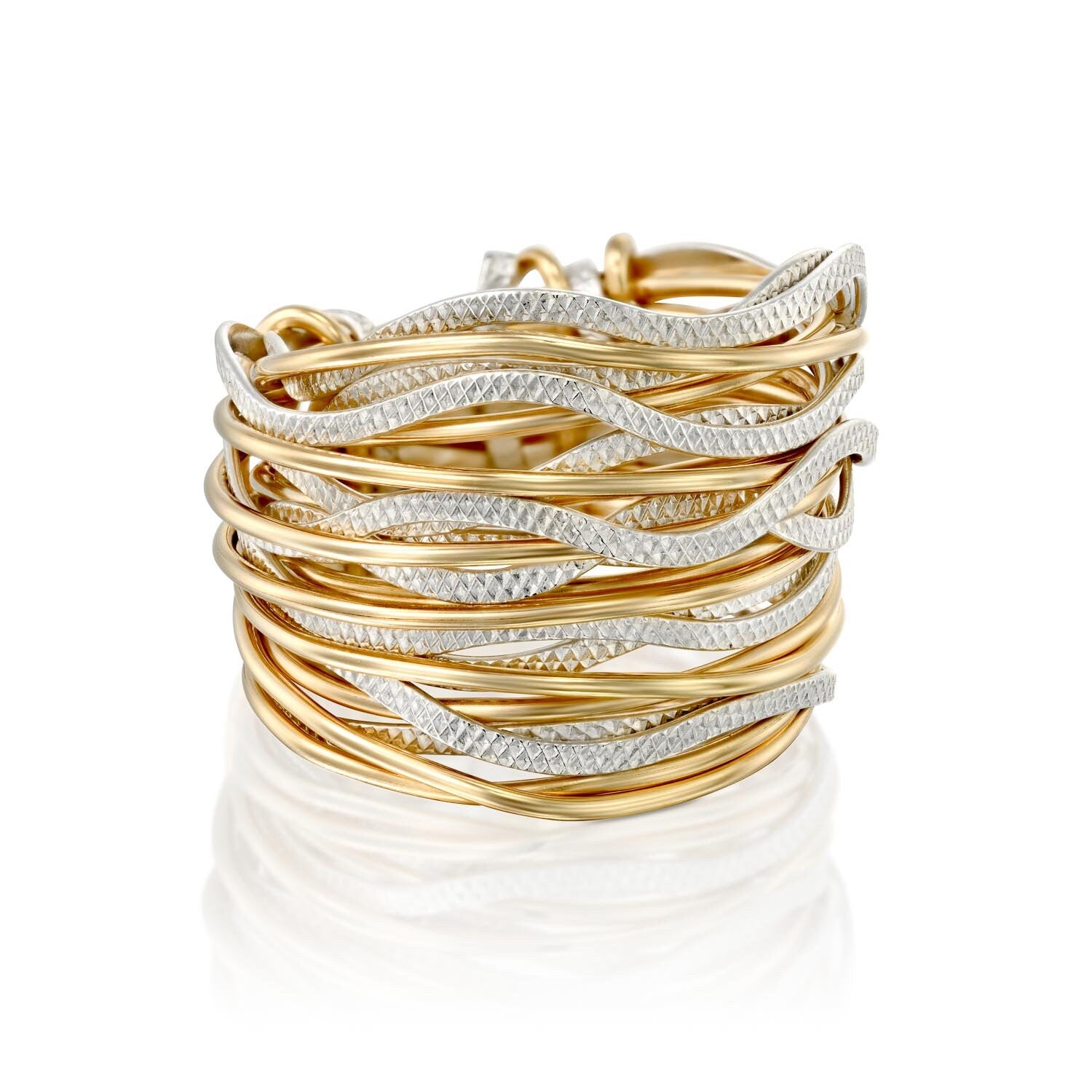 SPIRA Unique Handcrafted Design Two Tone 14K Gold filled And 925 Sterling Silver Wires Wrap Boho Ring Wide two tone ring Mixed metal ring