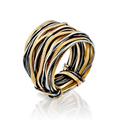 SPIRA Unique Handcrafted Design Two Tone 14K Gold filled And 925 Sterling Silver Wires Wrap Boho Ring Wide two tone ring Mixed metal ring