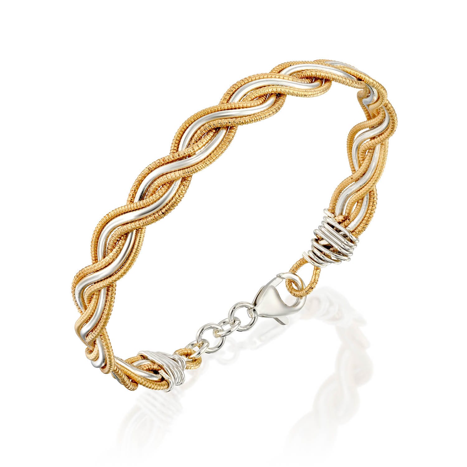 SPIRA Mixed Metal Bracelet Unique Handcrafted wires Two Tone 925 Sterling Silver And 14k Yellow Gold Filled Beutyfull Handmade in Israel