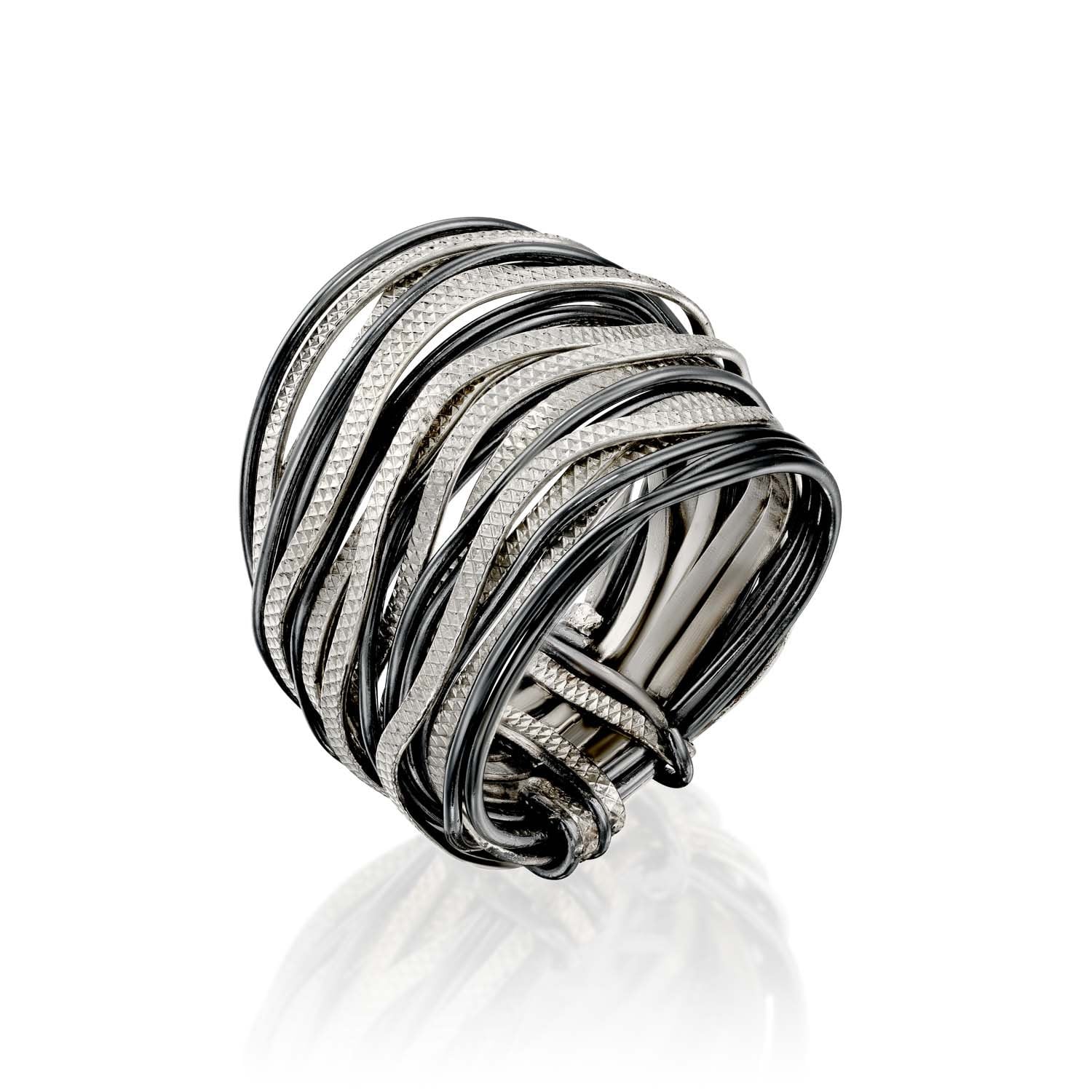 SPIRA Unique Handcrafted Design 925 Sterling Silver wires Wrap Boho Ring Wide two tone ring