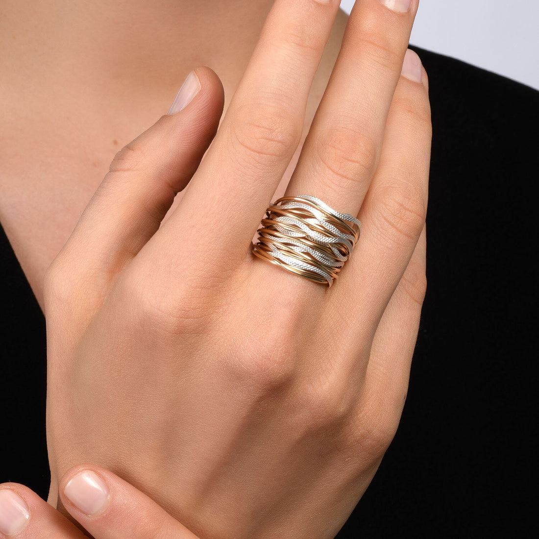 SPIRA Handcrafted Contemporary Design Two Tone 14K Gold filled And 925 Sterling Silver Wrap Ring