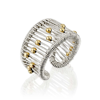 SPIRA Unique Handcrafted Wide two tone ring Two Tone 14K Gold filled And 925 Sterling Silver Wrap Ring, Mixed metal ring,Contemporary Design