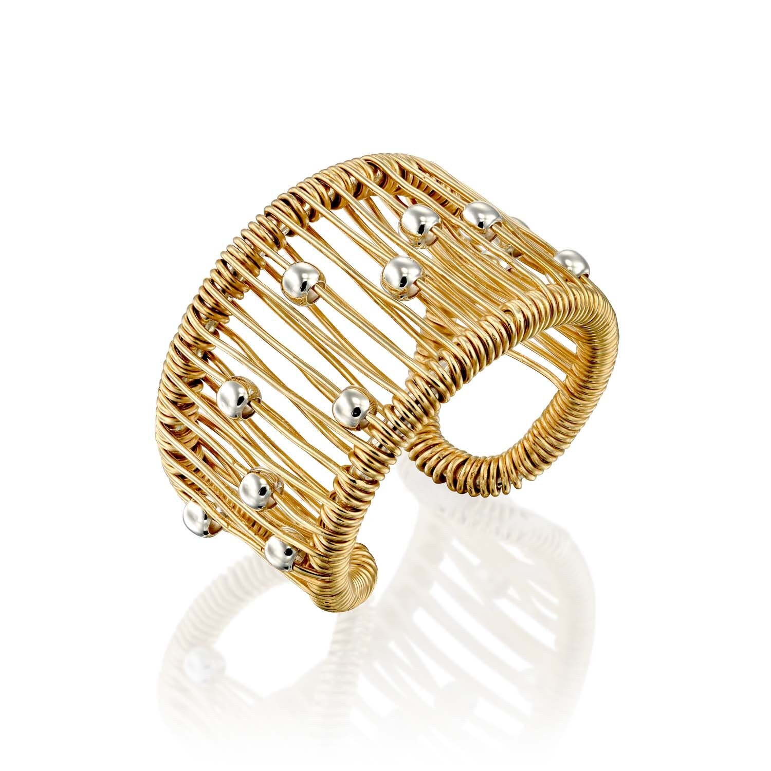 SPIRA Unique Handcrafted Wide two tone ring Two Tone 14K Gold filled And 925 Sterling Silver Wrap Ring, Mixed metal ring,Contemporary Design