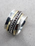 Natural Red Ruby Gemstone Two Tone Solid 9k Yellow Gold & 925 Sterling Silver Hammered Spinner Ring, Gemstone ring, worry ring, Fidght ring