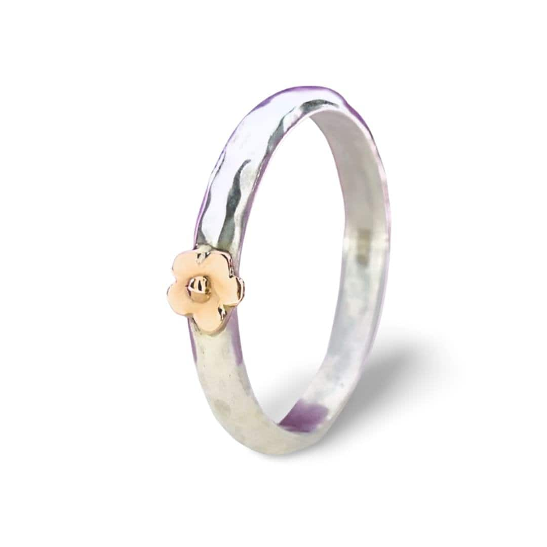 SPIRA Handcrafted Contemporary Design Mixed metal Two Tone Solid 9k Rose Gold And 925 Sterling Silver Stackable Ring, Hammered Silver Ring