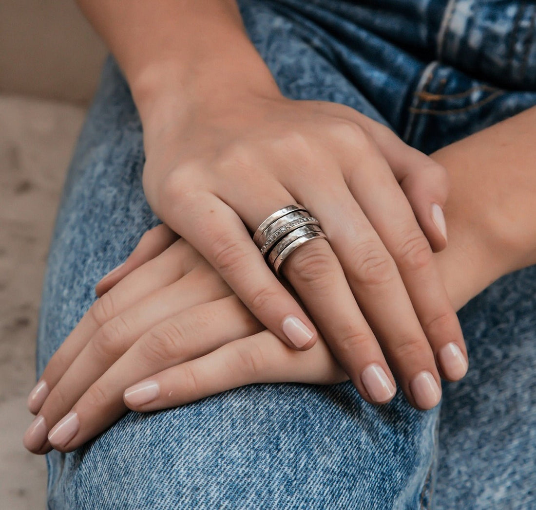 Unique Handcrafted Sppiner Ring 925 Sterling Silver 3.2 Carat White Cubic Zirconia Stone Set Setting,Bohemian Ring,Worry Ring,Sparkling Ring